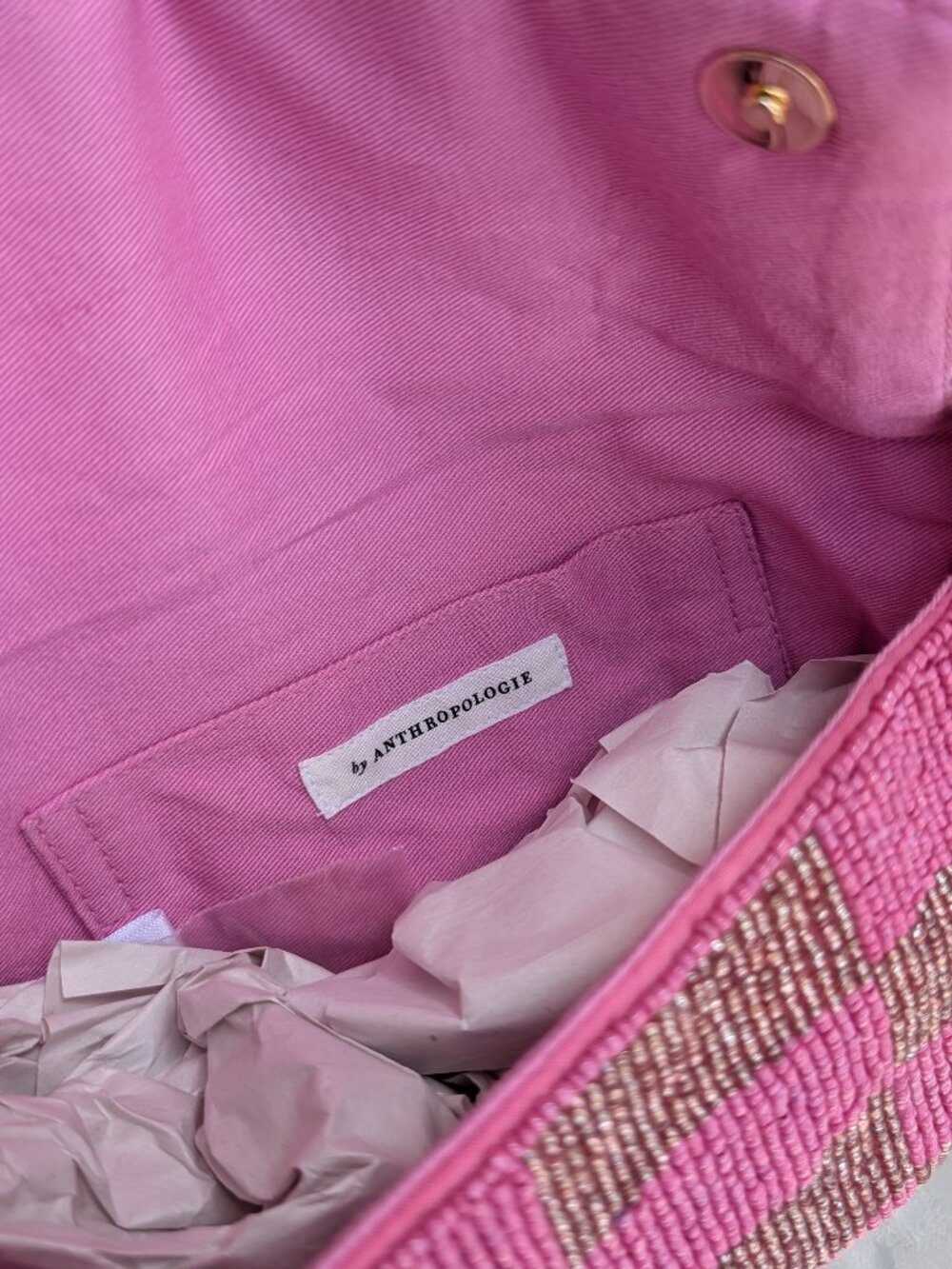 ANTHROPOLOGIE Pink Checkered Viral Beaded Bag - Picture 6 of 6